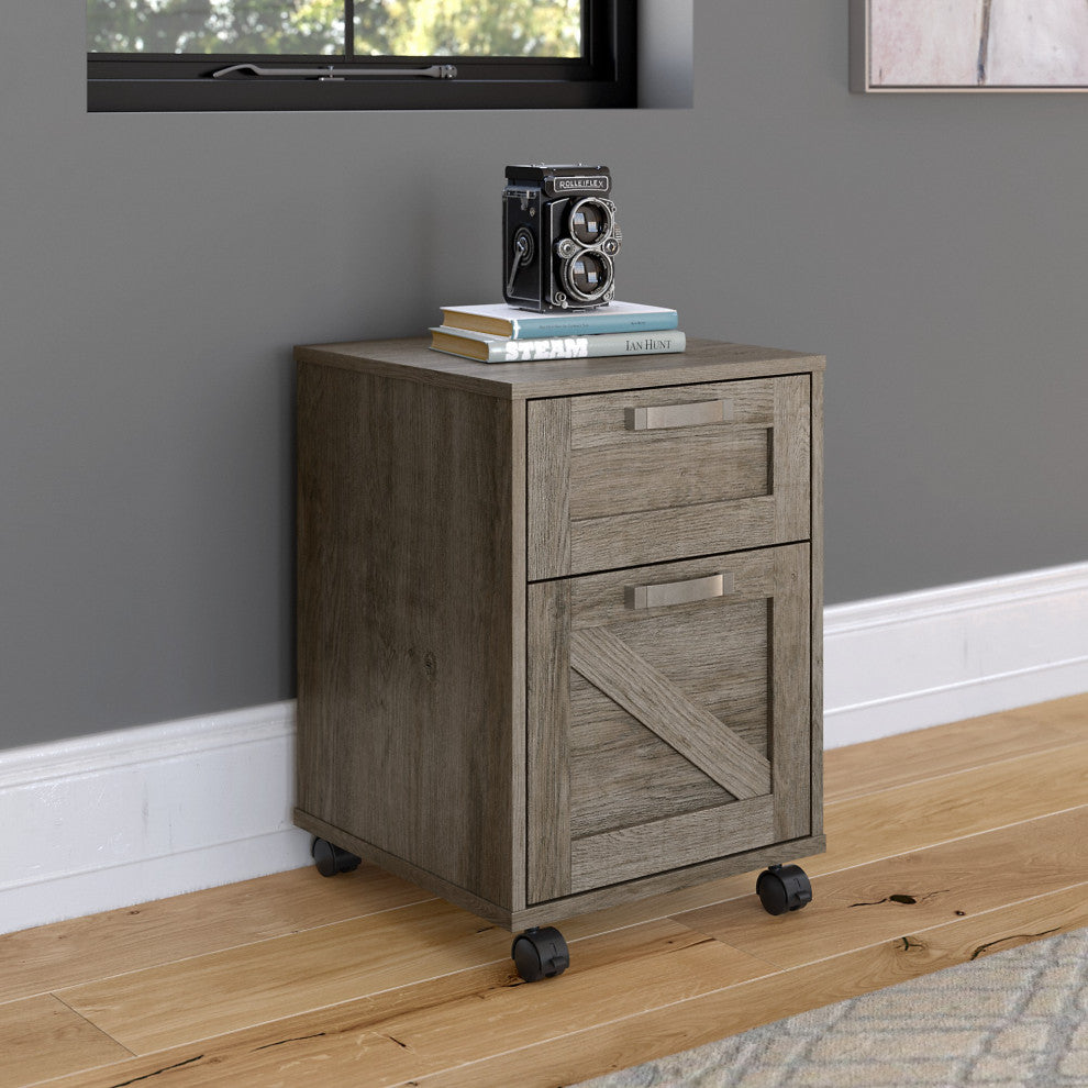 kathy ireland Home Cottage Grove 2 Drawer Mobile File Cabinet, Restored Gray