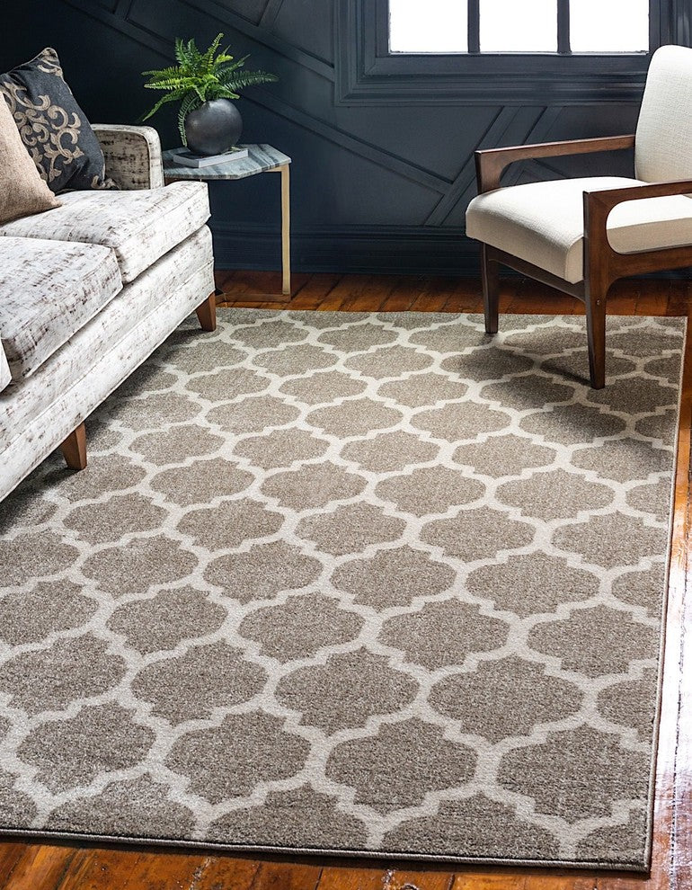Contemporary Theodora 8' Round Taupe Area Rug