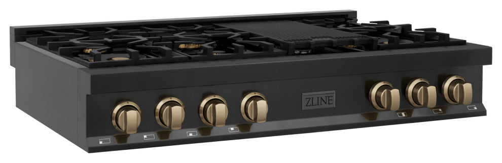 ZLINE 48" Rangetop, Black Stainless Steel With Champagne Bronze RTBZ-48-CB