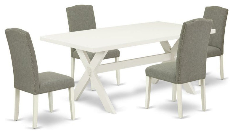 5-Piece Dinette Set, 4 Chairs and Table, Linen White
