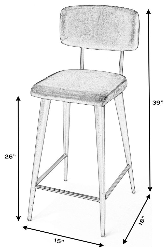 Saddle Leather Rectangular 26" Counter Stool, Black
