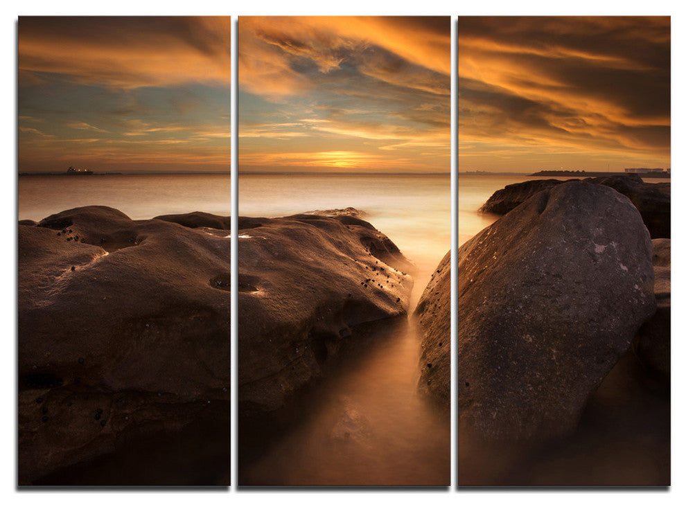 "Large Rocks at La Perouse Bridge" Metal Wall Art, 3 Panels, 36"x28"