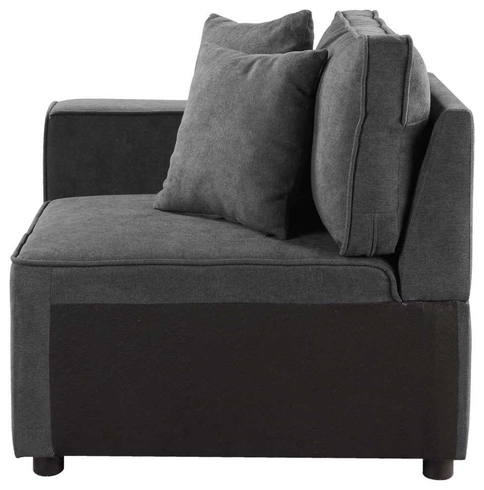 ACME Silvester Modular Left Facing Chair With 2 Pillows, Gray Fabric