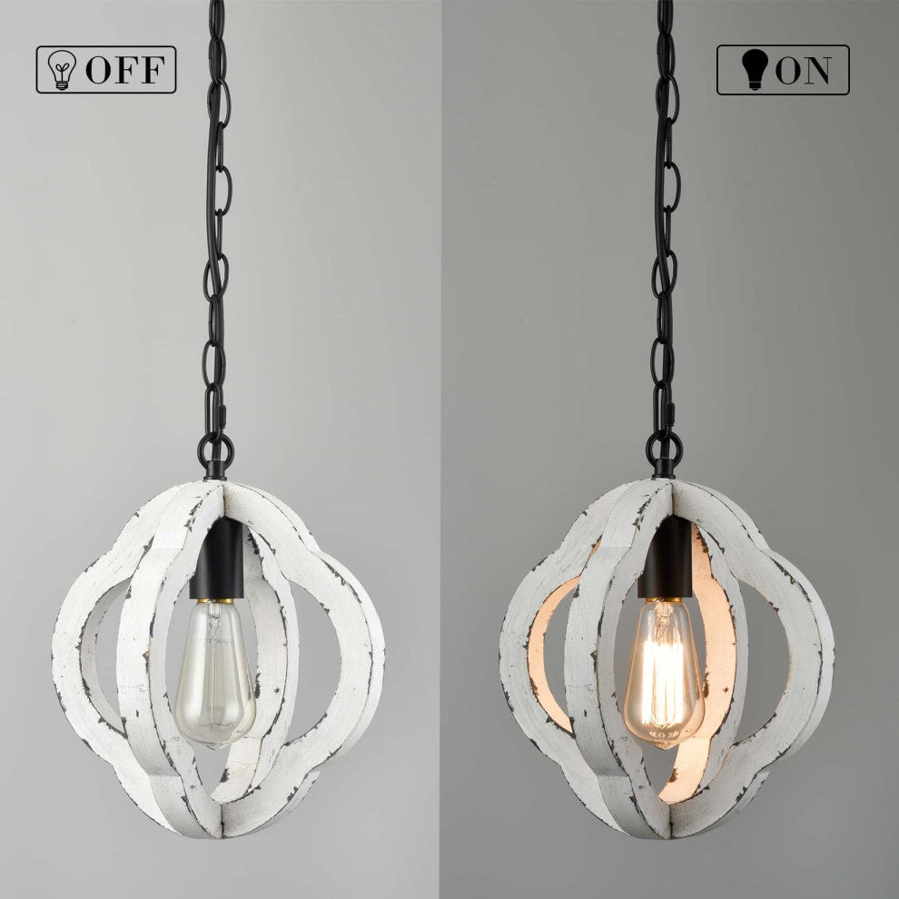Farmhouse Wooden Pendant Light Hanging Ceiling Light, White