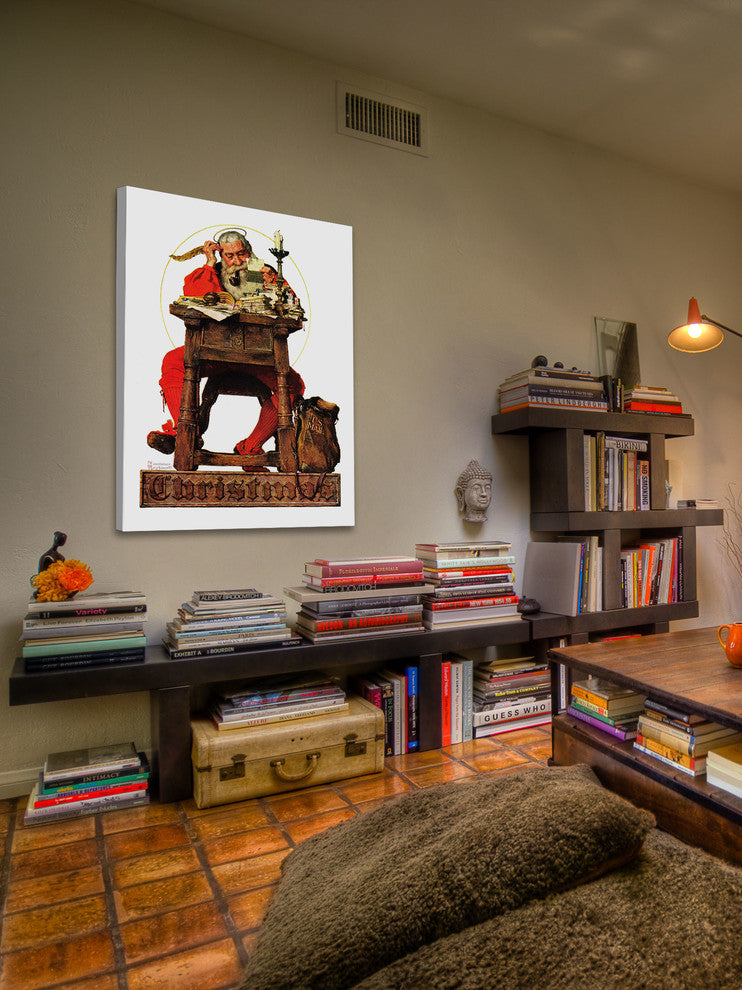 "Santa at His Desk" Painting Print on Canvas by Norman Rockwell