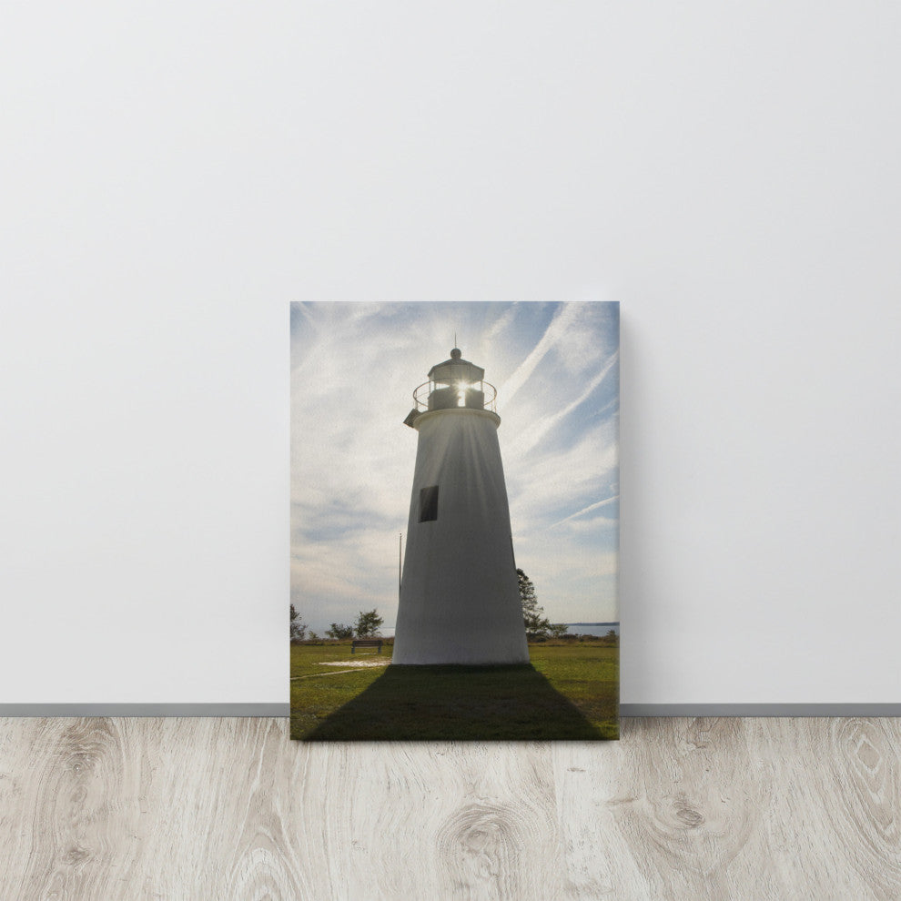 Turkey Point Lighthouse with Sun Flare Coastal Canvas Prints, 12" X 16"