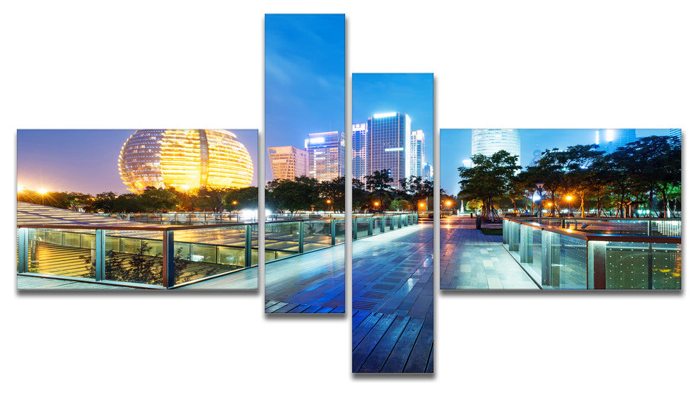 China Hangzhou Skyscrapers, Cityscape Canvas Art Print, 60"x32", 4 panels