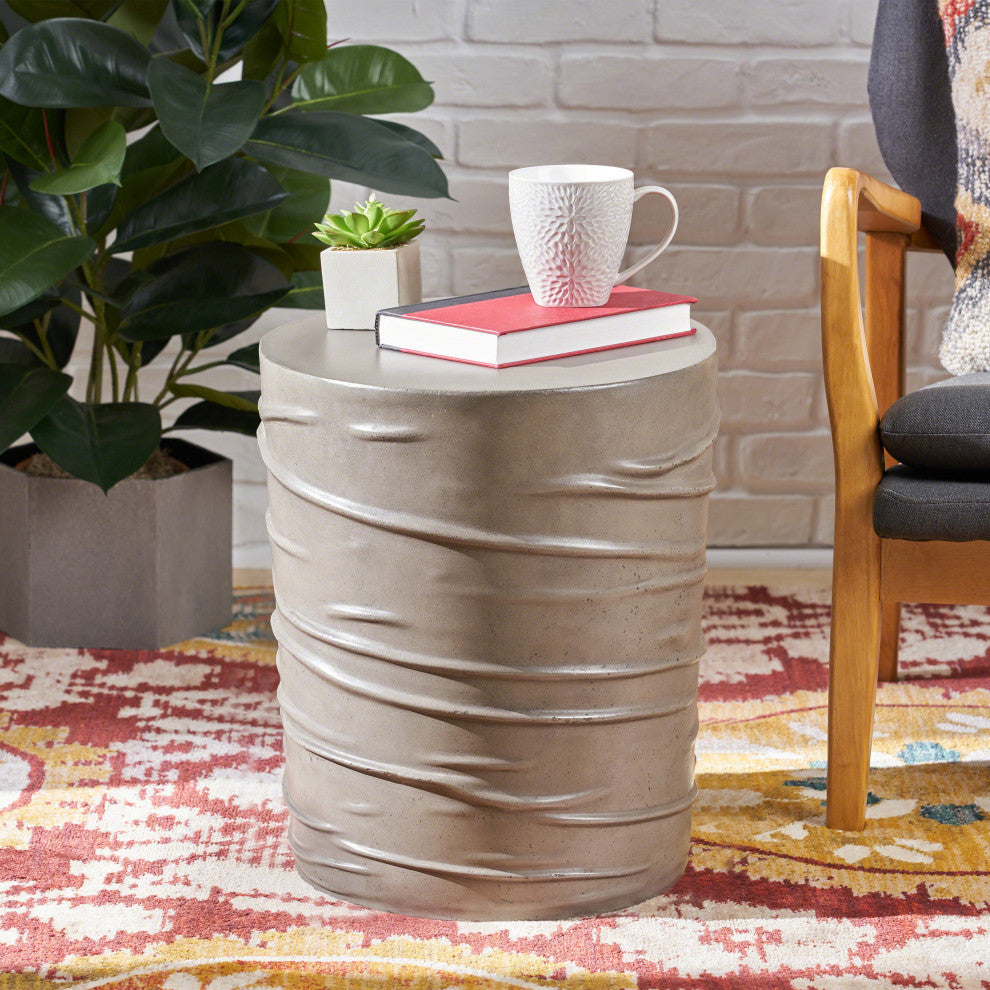 GDF Studio Aubree Outdoor 16" Light-Weight Concrete Side Table, Light Gray