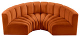 Arc Velvet Upholstered 4-Pc. Inward Curved Modular Sectional, Cognac