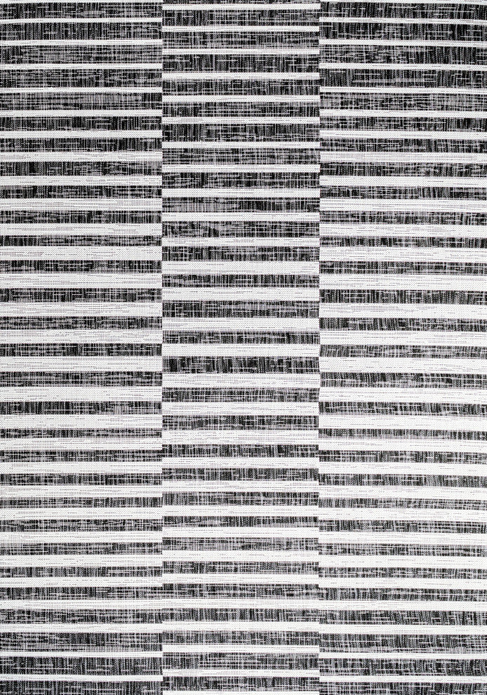 Sukie Modern Offset Stripe Indoor/Outdoor Area Rug, Black and Ivory, 4x6