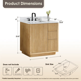 Clayton Bathroom Vanity, Washed Light Brown, 36", No Mirror