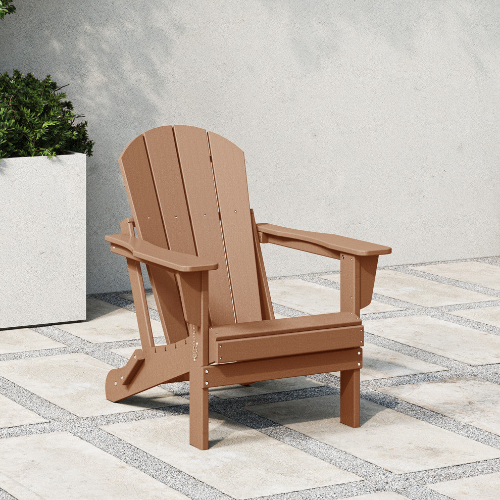 HDPE Outdoor Patio Folding Poly Adirondack Chair, Teak