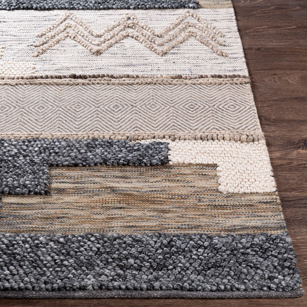 Surya Quenby QUE-2300 5'x7'6" Rug, Cream/Sage/Black/Gray/Light Gray/Camel/Taupe