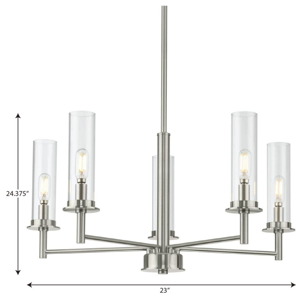Kellwyn Five Light Chandelier, Brushed Nickel