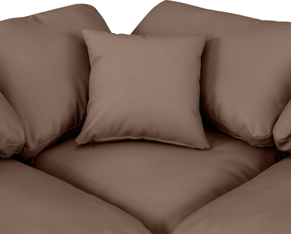 Indulge Upholstered Modular L-Shaped Sectional, Brown, 4-Piece: 2 Armless Chair, 2 Corner Chair, Fiber Stuffed Vegan Leather
