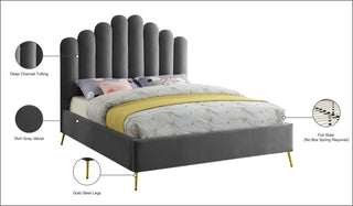 Lily Velvet Bed, Gray, Queen