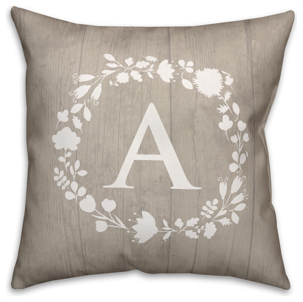 A Rustic Wreath Monogram Spun Poly Pillow, 18x18
