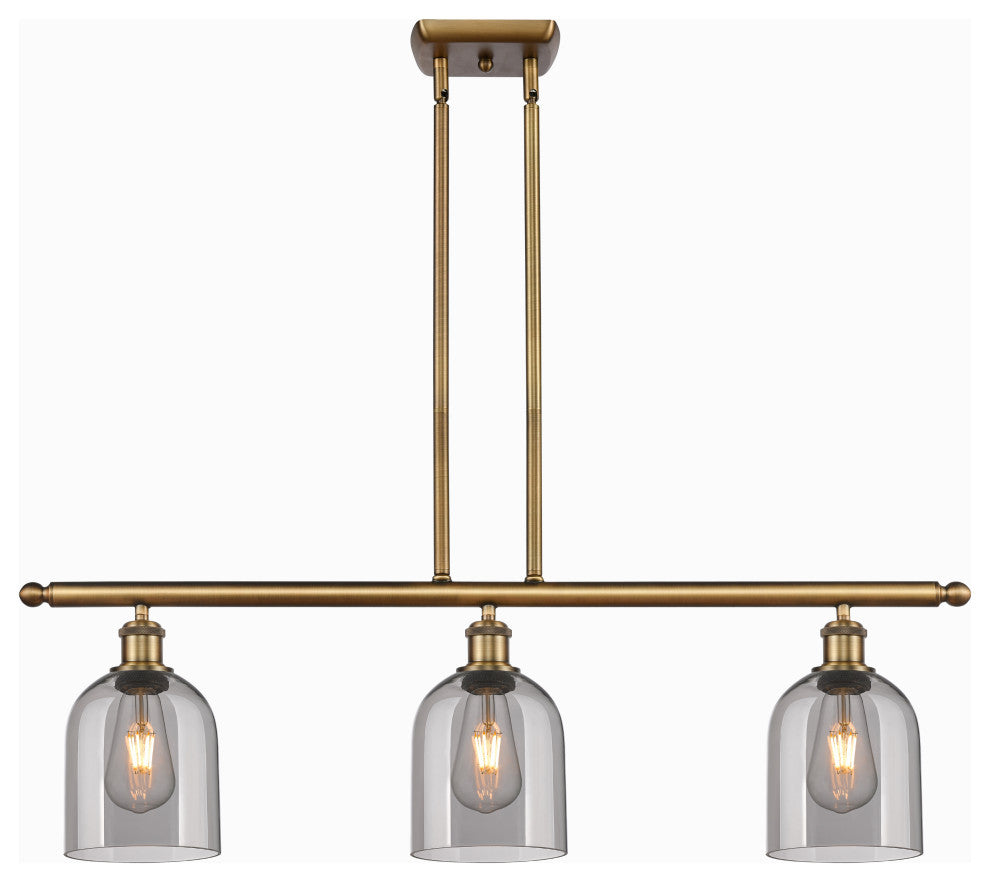 Ballston-Bella 3-Light 36" Stem Island Light, Brushed Brass, Light Smoke