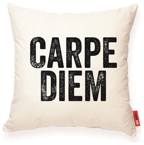 "Carpe Diem" Decorative Throw Pillow in Cream Muslin