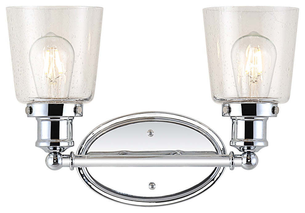 Beverly 15" 2-Light Iron/Seeded Glass Classic Cottage LED Vanity Light, Chrome