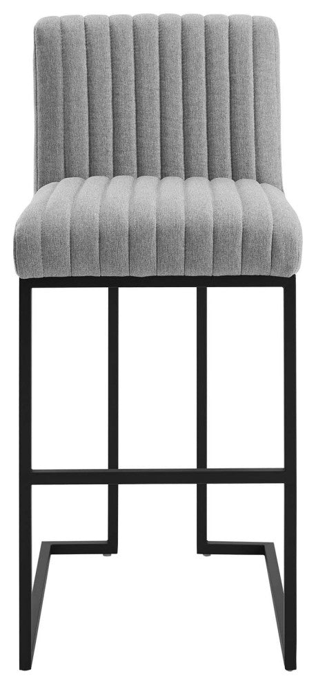 Indulge Channel Tufted Fabric Bar Stools, Light Gray
