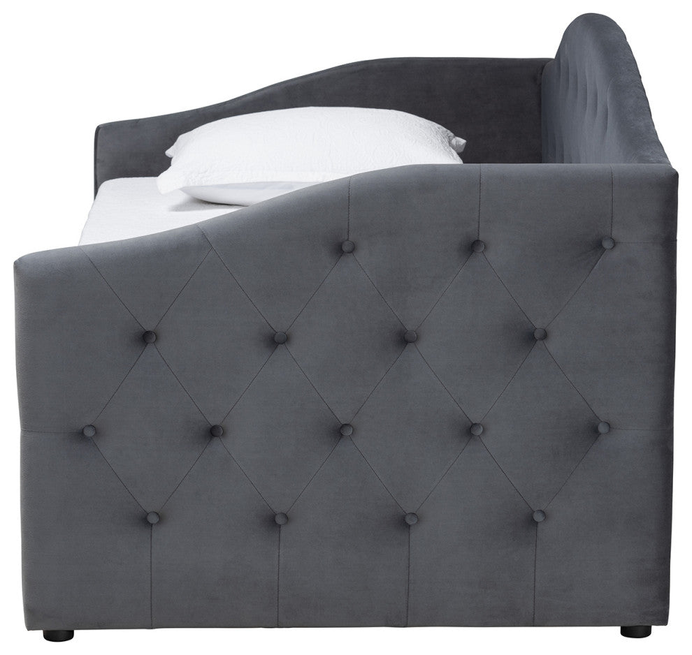 Mansi Modern Grey Velvet Fabric Upholstered Twin Size 2-Drawer Daybed