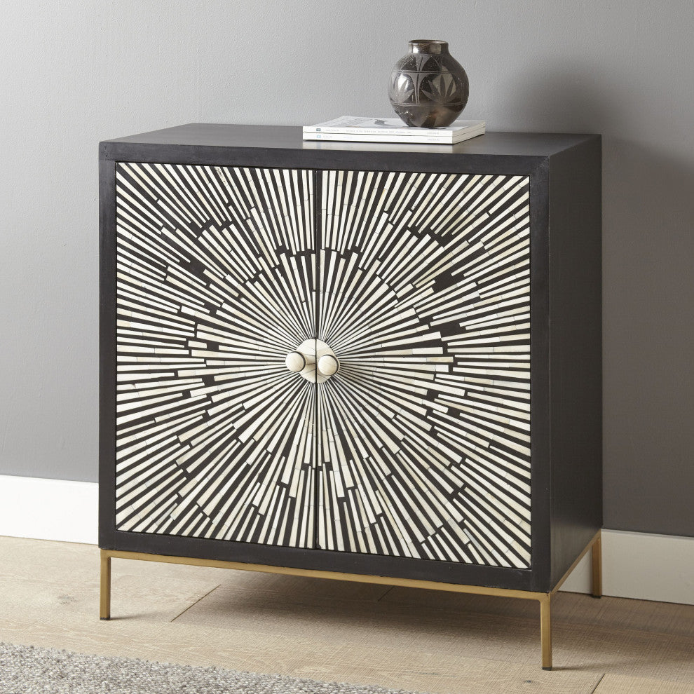 Shown in room setting with wall and decor; cabinet fully visible as lifestyle shot.