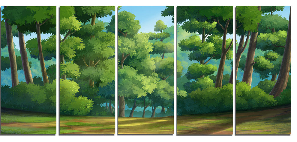 "Green Jungle With Dense Trees" Landscape Wall Art Print, 5 Panels, 60"x28"