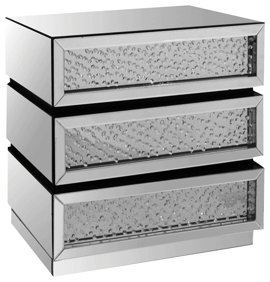 Benzara BM280267 Pali 32" Nightstand Dresser Table, Faux Crystals, Silver