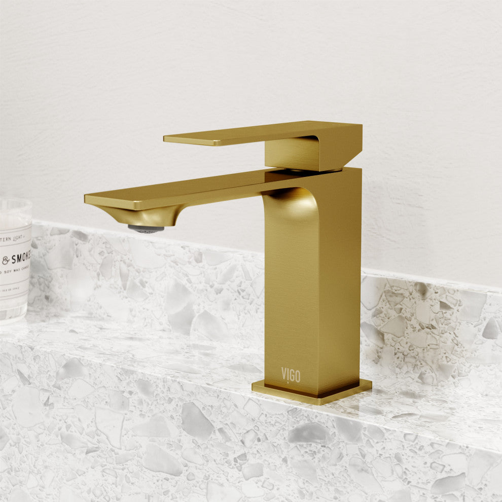VIGO Dunn 6" H Single Handle Single Hole Bathroom Faucet, Matte Brushed Gold, Without Extras