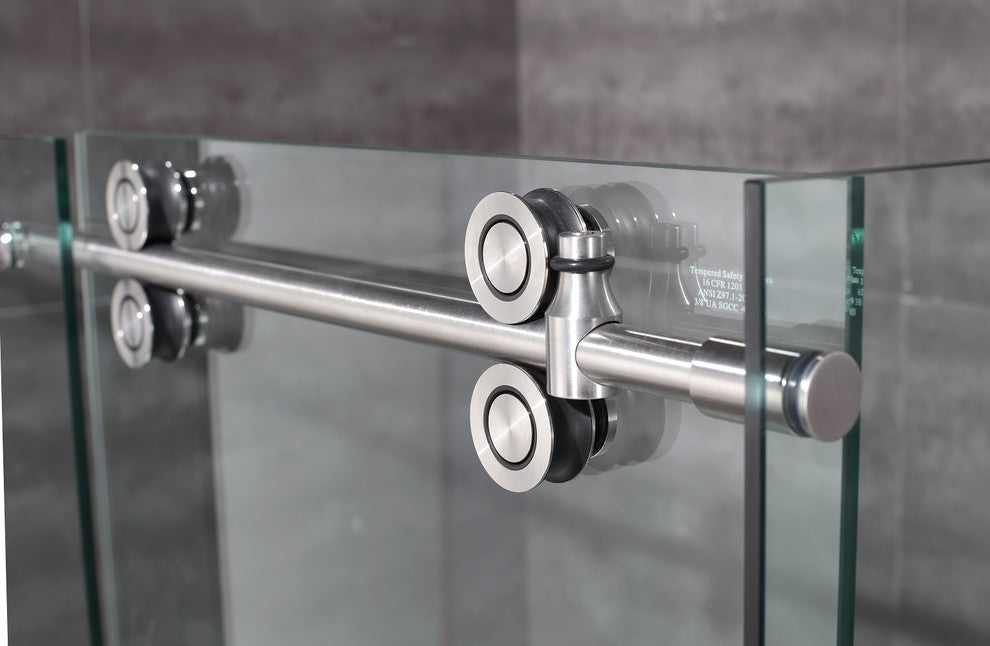 Langham 48"x35"x77.5" Frameless Sliding Shower Enclosure, Left Base, Stainless