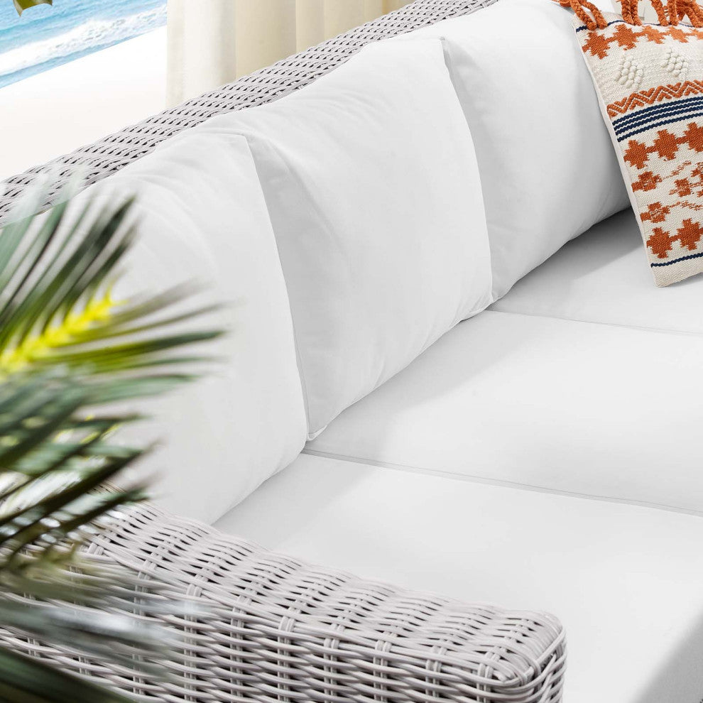 Lounge Sofa, Sunbrella, Rattan, Wicker, Gray White, Modern, Outdoor Patio