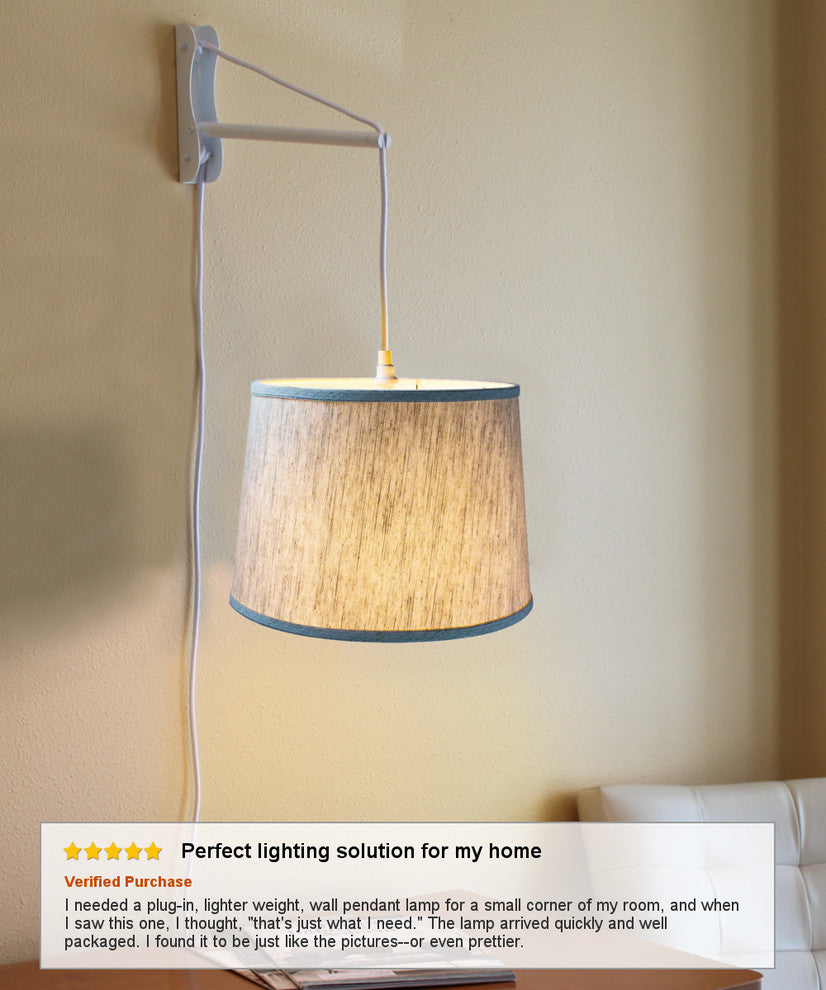 MAST Plug-In Wall Mount Pendant, 1 Light White Cord/Arm, Textured Oatmeal Shade