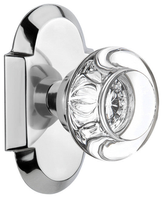 Double Cottage Plate With Round Clear Crystal Knob, Bright Chrome