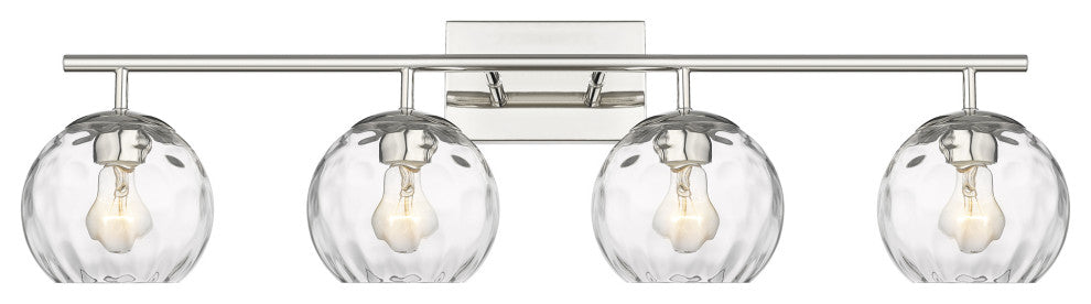 Mackenzie Polished Nickel <br> 4-Light Bath Vanity With Rippled Water glass
