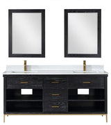 Kesia Black Oak Bathroom Vanity Set, 72", With Mirror