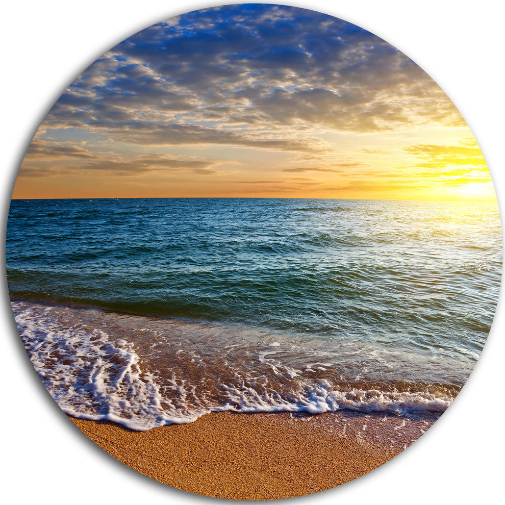 Layers Of Colors On Sunrise Beach, Seashore Disc Metal Wall Art, 11"
