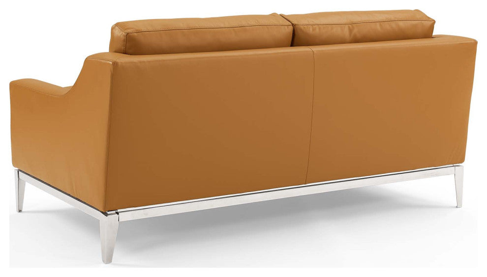 Loveseat and Sofa Set, Leather, Tan, Modern, Living Lounge Hotel Hospitality