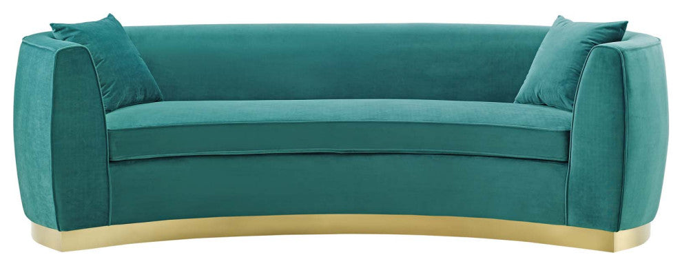 Modern Designer Lounge Lobby Sofa, Velvet Fabric Metal Steel, Aqua Blue