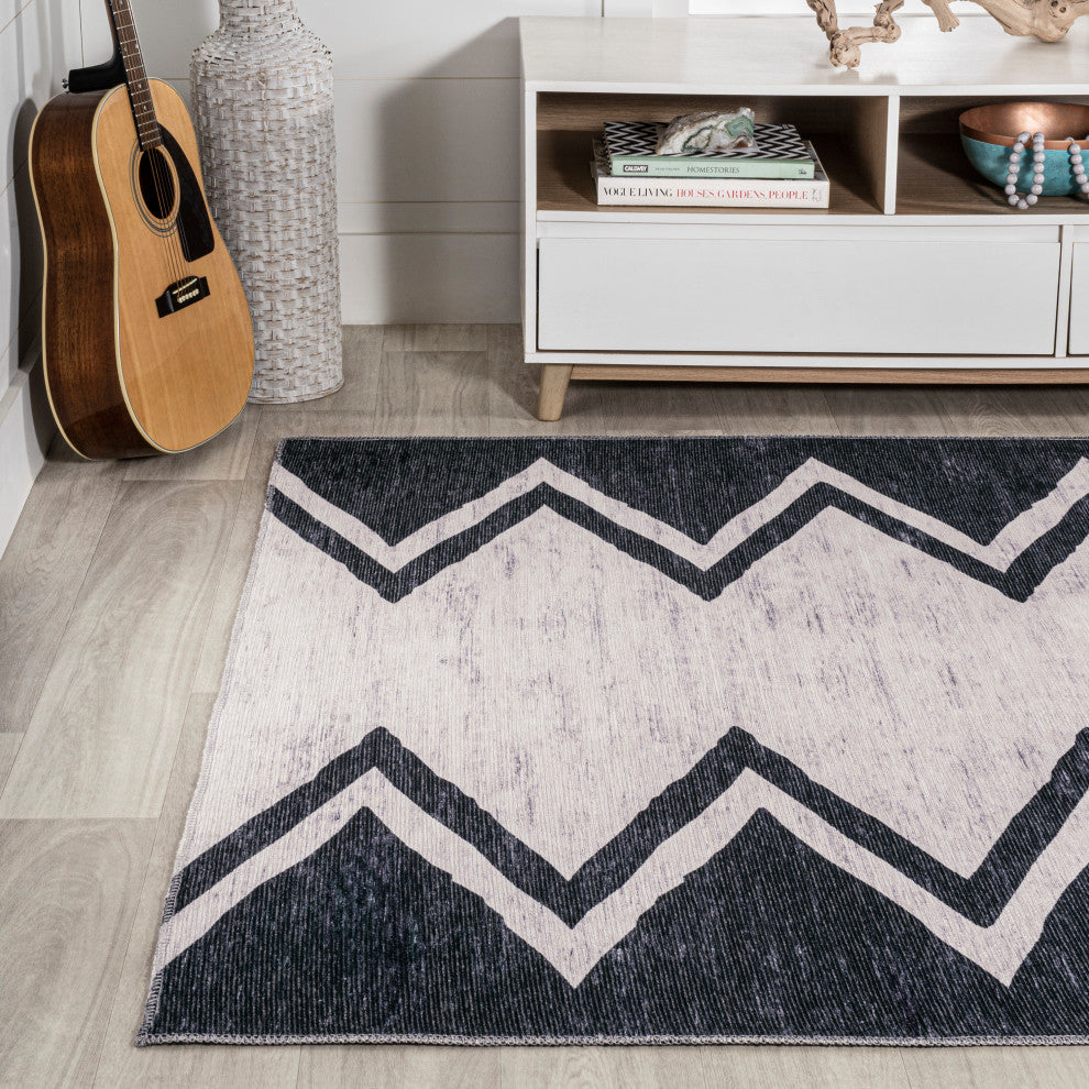 Siksak Modern Chevron Border Area Rug, 8x10
