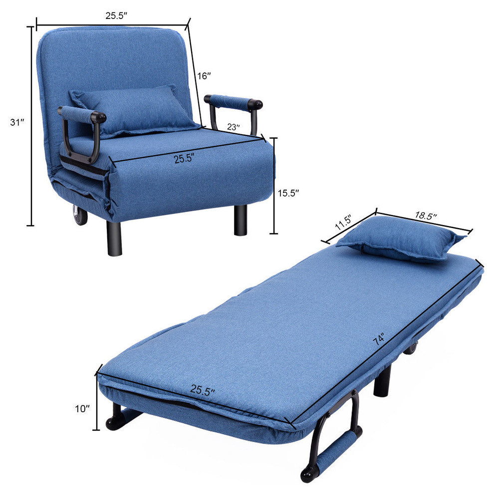 Costway Convertible Sofa Folding Arm Chair Sleeper Recliner Lounge Couch
