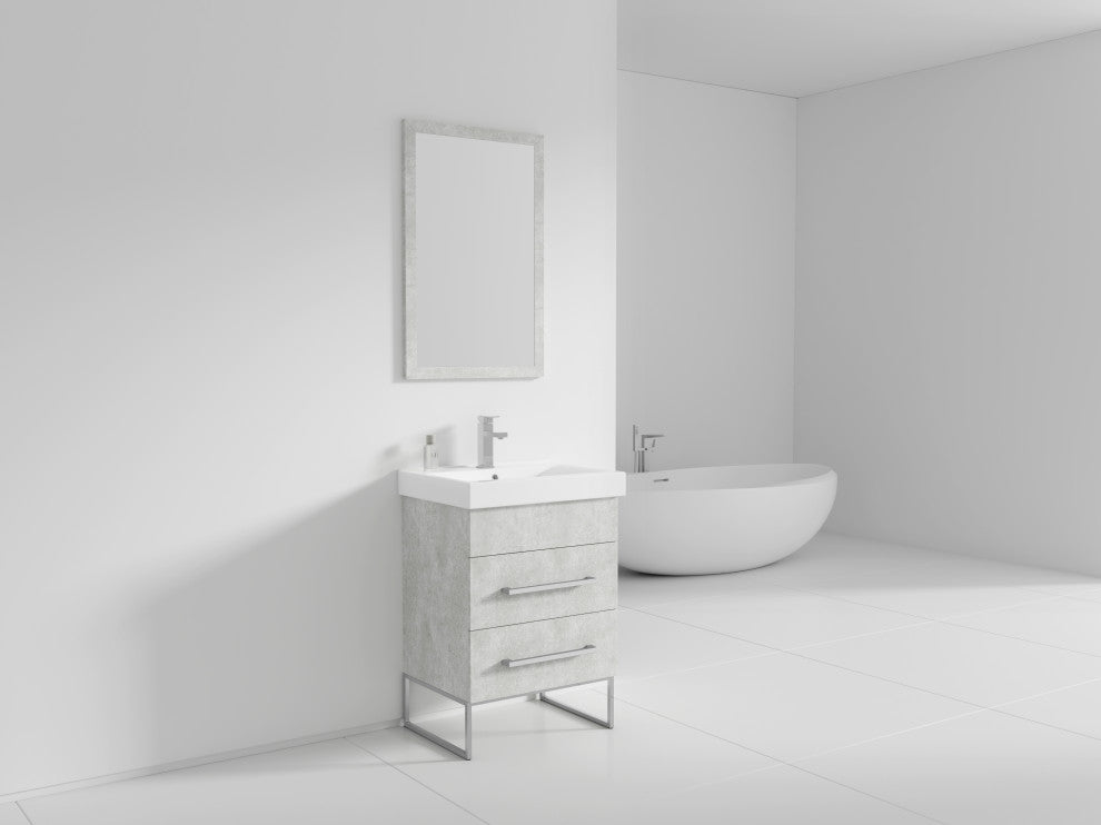 Fine Fixtures Modern Vanity Set, Gray Marble, 24", Polished Chrome Hardware