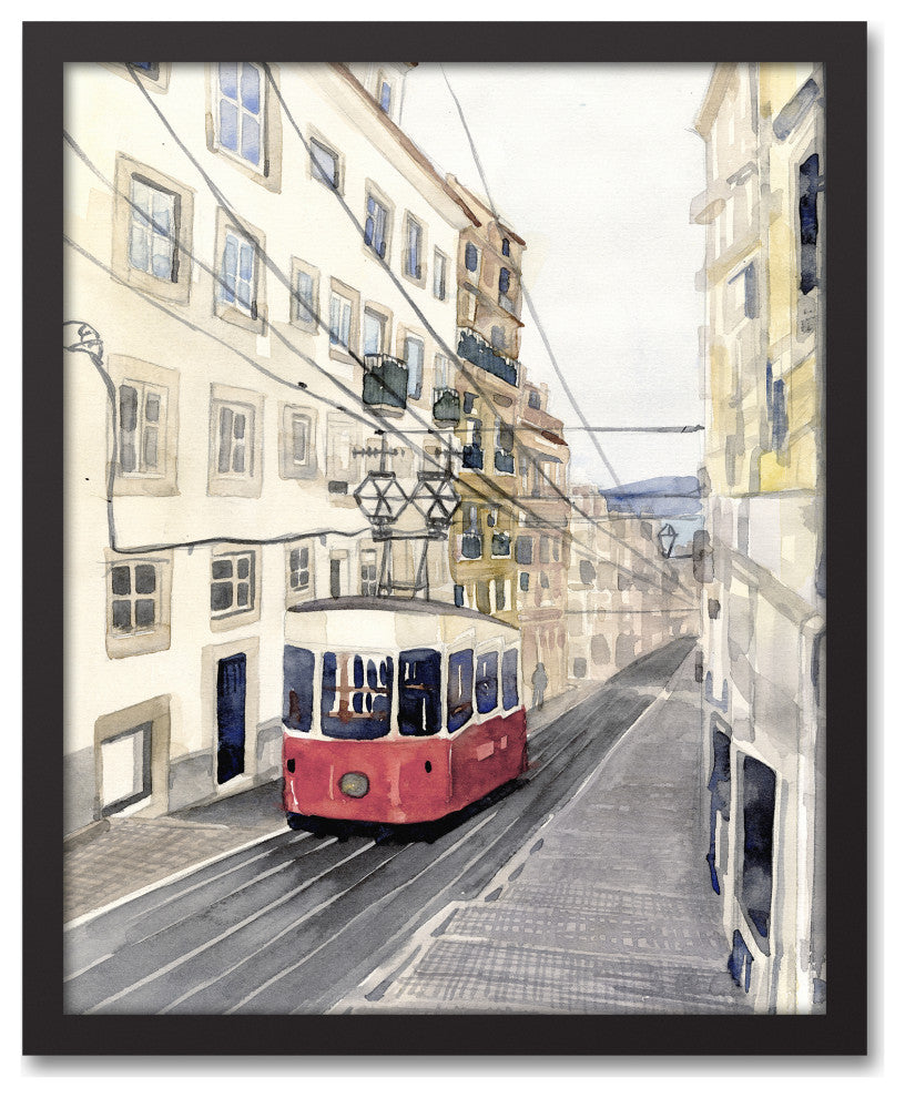 Streetcar Scene 16x20 Black Framed Canvas