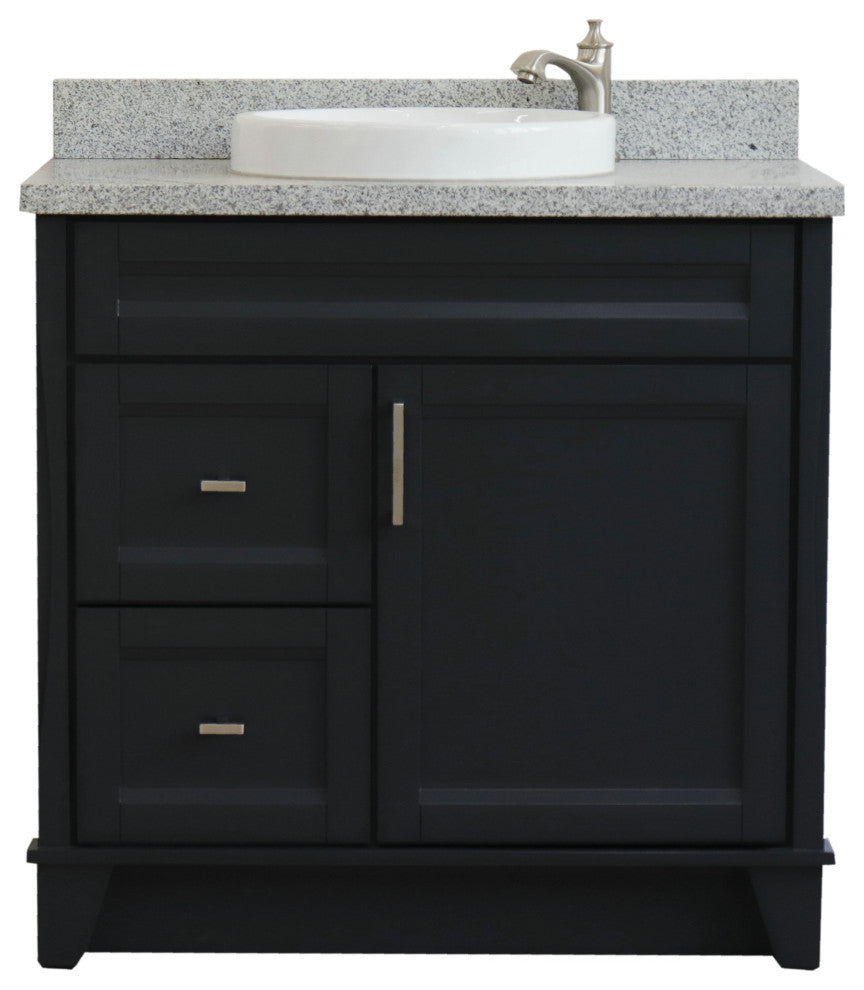 37" Single Sink Vanity, Dark Gray Finish With Gray Granite