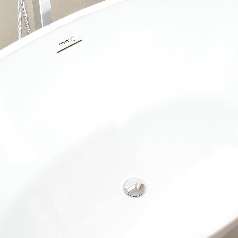 Vanity Art 55"x32" Acrylic Freestanding Soaking Bathtub, White/Integrated Overflow