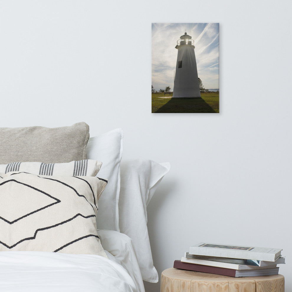 Turkey Point Lighthouse with Sun Flare Coastal Canvas Prints, 12" X 16"