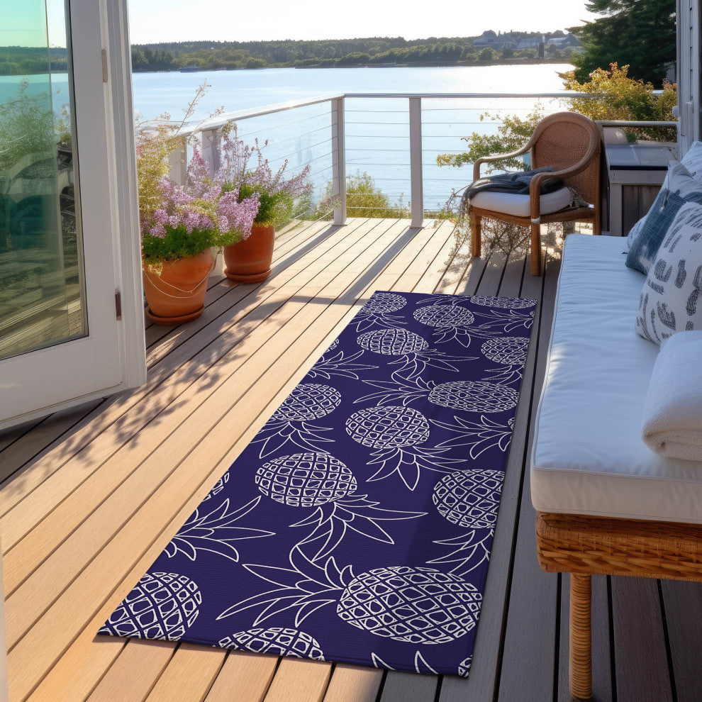 Indoor/Outdoor Kendall KE6 Navy Machine Washable 2'3" x 7'6" Runner Rug