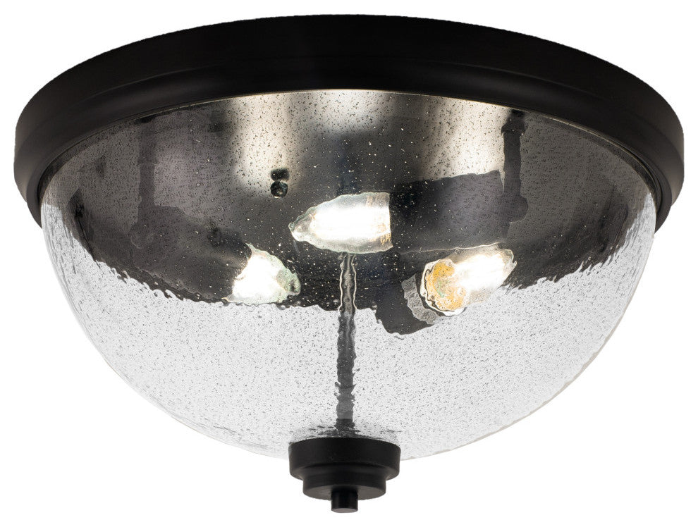 16" 3-Light Flush Mount Light, Matte Black/Smoke Bubble