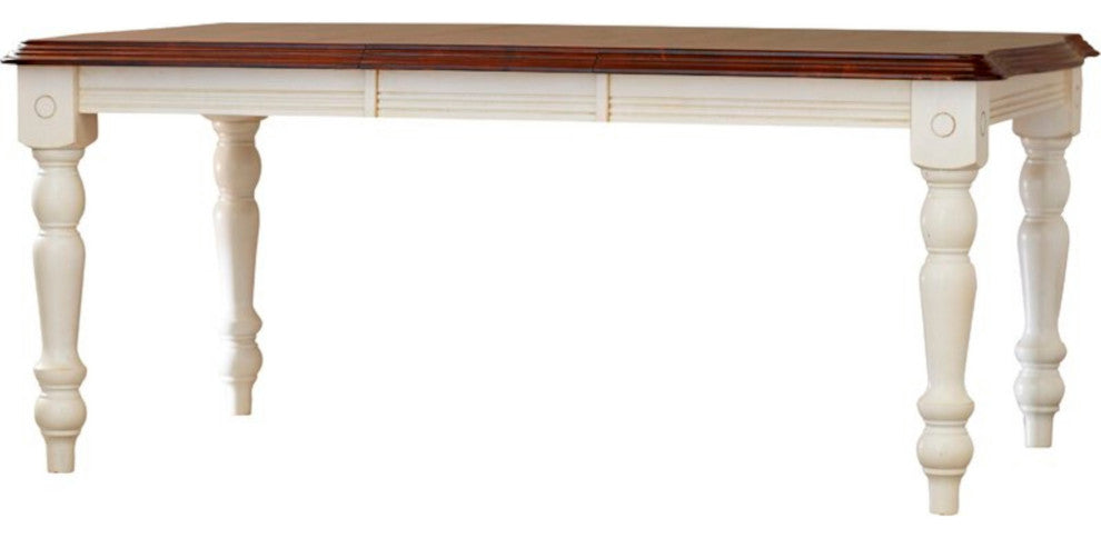 72" Rectangular Extendable Dining Table, Antique White and Chestnut Brown