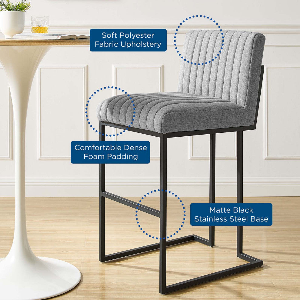 Tufted Bar Stool Chair Barstool, Fabric, Metal, Gray, Modern, Bar Pub